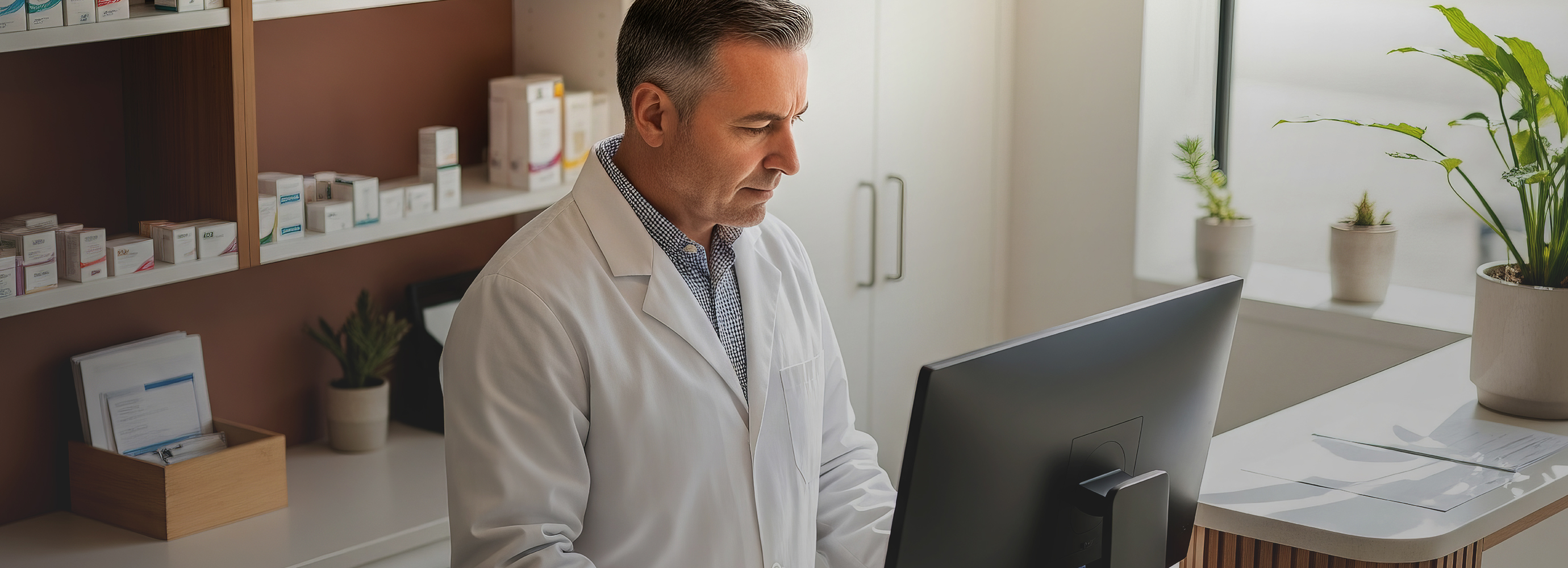 Doctor working on desktop