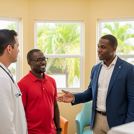 Specialist introducting doctor to local talent