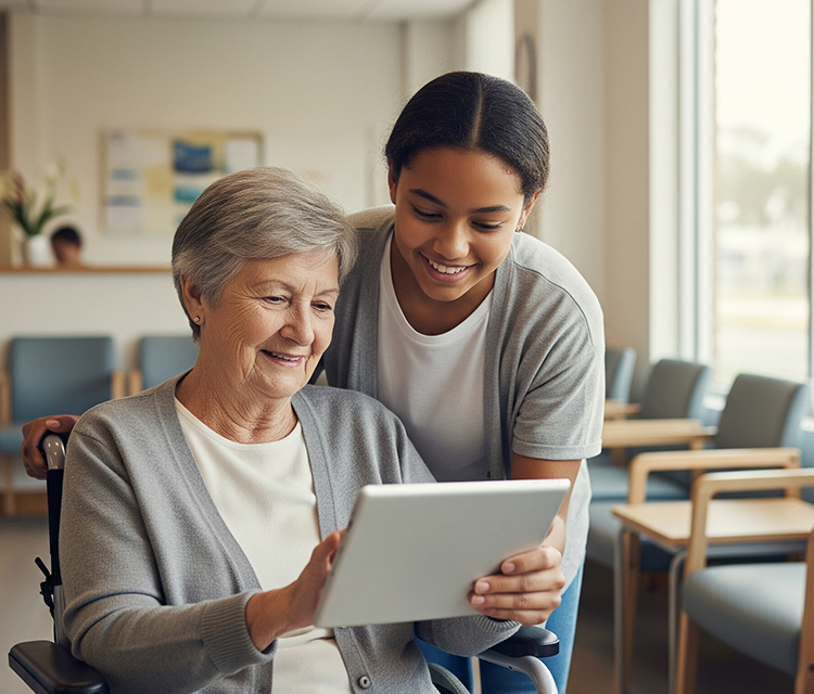 Grandmother and Granddaughter in Waiting Room